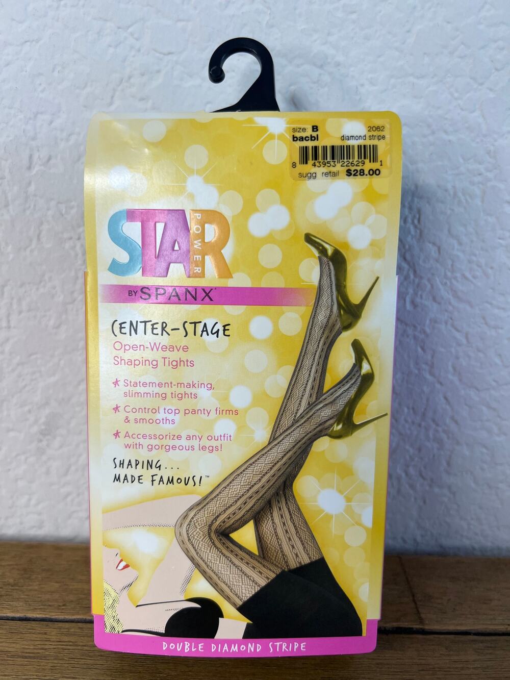 Star Power by SPANX Center-Stage Open-Weave Shaping Tights Black NEW ~ Size B